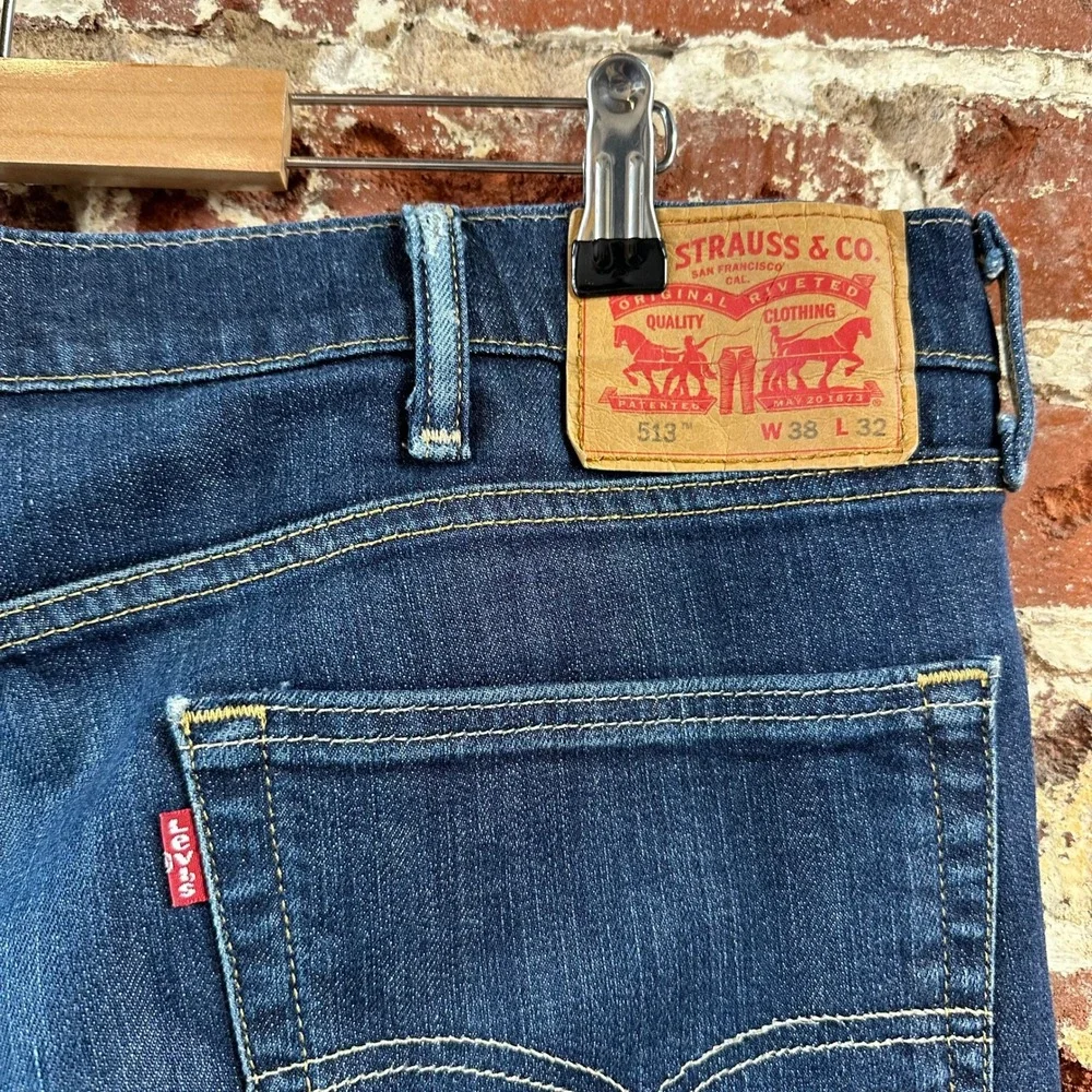 Levis 513 Jeans Blue Slim Straight Leg Denim Mens 38x32